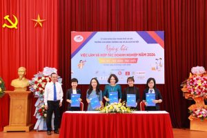 Ảnh. Lễ ký kết giữa Trường Cao đẳng Thương mại và Du lịch Hà Nội với các đối tác doanh nghiệp.