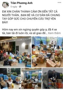 Những chuyến hàng cứu trợ được chị Phương Anh cùng bạn bè gửi đến đồng bào vùng lũ(ảnh chụp từ FB nhân vật)