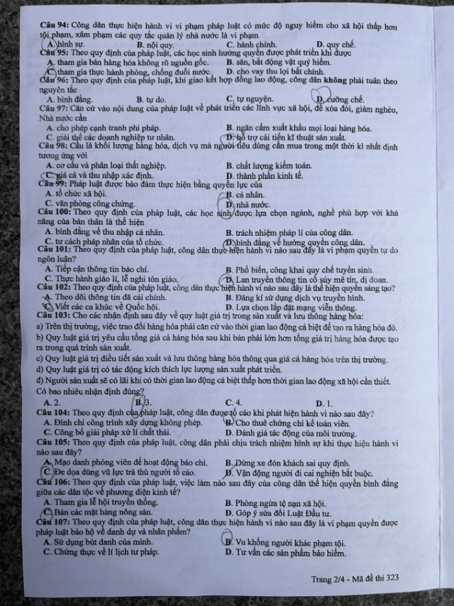 Đề thi chính thức môn Giáo dục công dân tốt nghiệp THPT 2024 (trang 2)