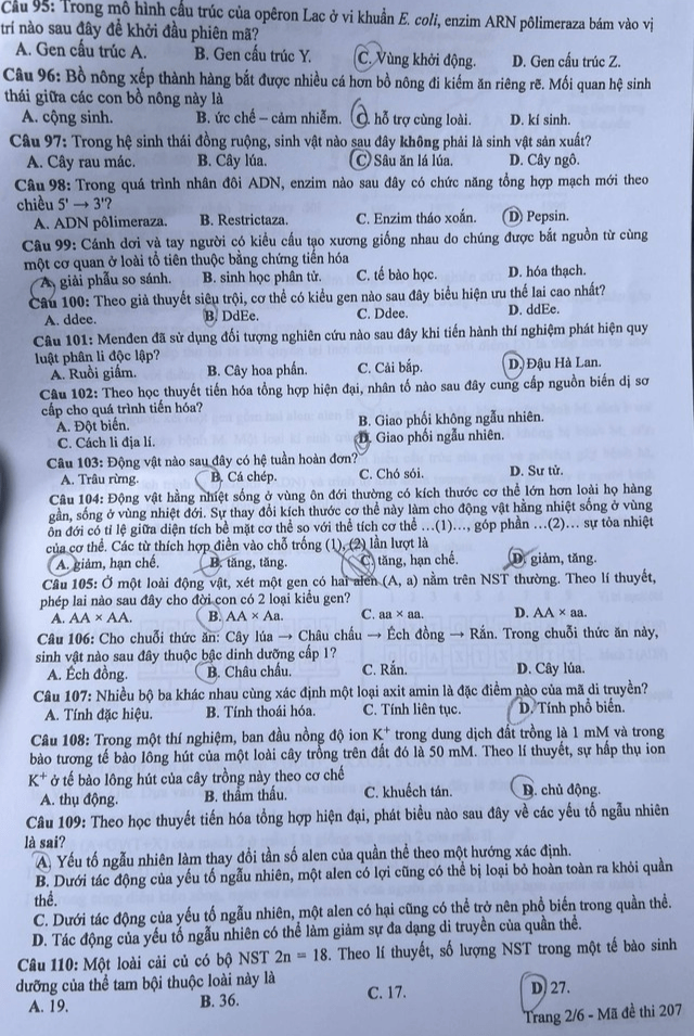 Đề thi chính thức môn Sinh Học tốt nghiệp THPT 2024 (trang 2)