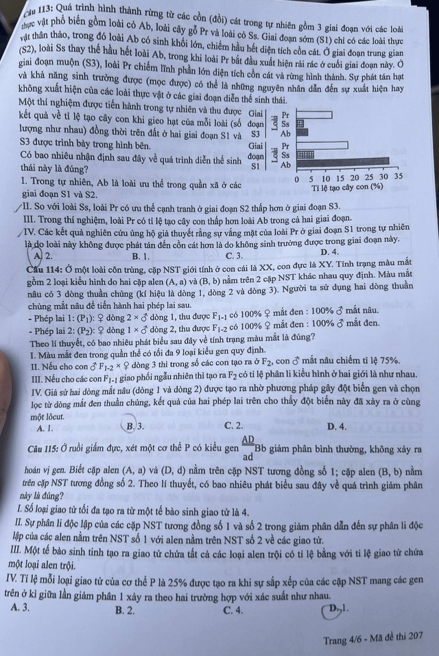 Đề thi chính thức môn Sinh Học tốt nghiệp THPT 2024 (trang 4)