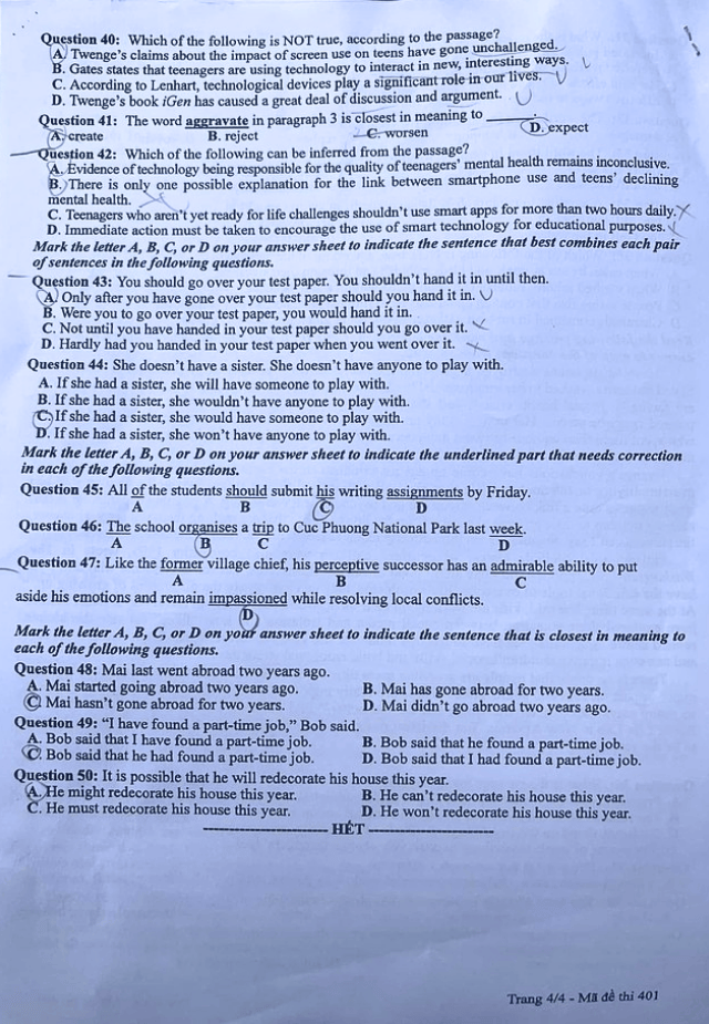 Đề thi chính thức môn Tiếng Anh tốt nghiệp THPT 2024 (trang 4)