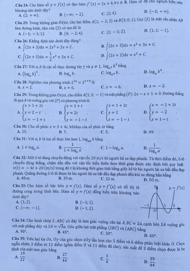 Đề thi tốt nghiệp THPT môn Toán 2024 chính thức (trang 3)
