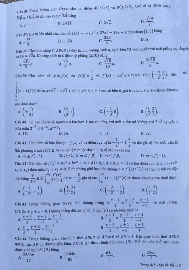 Đề thi tốt nghiệp THPT môn Toán 2024 chính thức (trang 4)