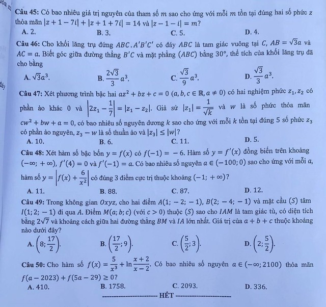 Đề thi tốt nghiệp THPT môn Toán 2024 chính thức (trang 5)