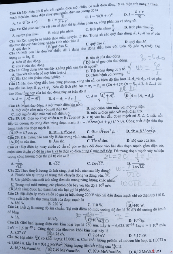 Đề thi tốt nghiệp THPT môn Vật Lý 2024 (trang 2)