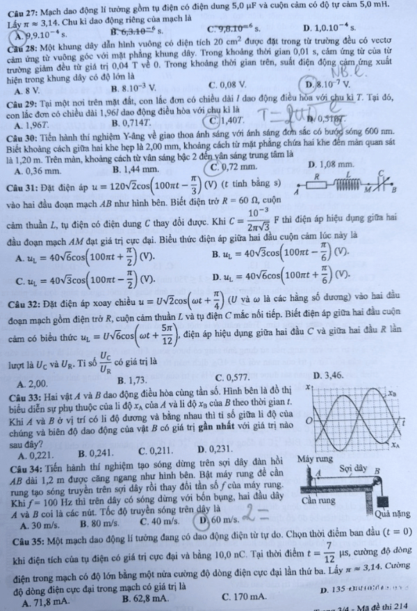 Đề thi tốt nghiệp THPT môn Vật Lý 2024 (trang 3)